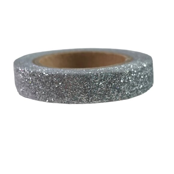 Glitter Sparkle Silver Washi Tape Skinny Papercraft Scrapbook Planner School u D - Picture 1 of 2